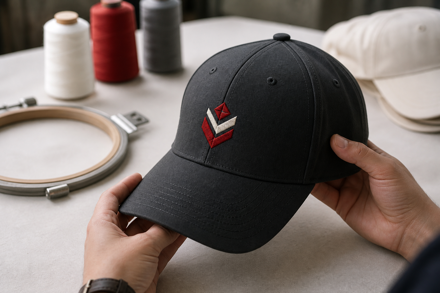 Structured cap with detailed embroidery on the front panel